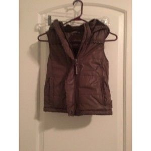 Aeropostale Girls Brown Full Zip Puffer Vest Jacket Hooded Size 6/6X